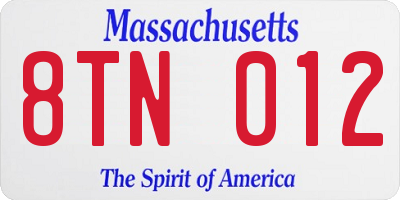 MA license plate 8TN012
