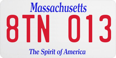 MA license plate 8TN013
