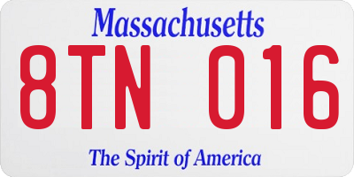 MA license plate 8TN016