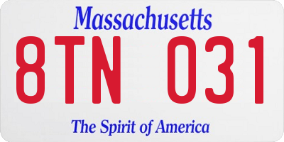 MA license plate 8TN031