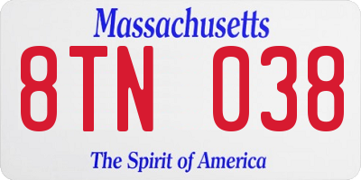 MA license plate 8TN038