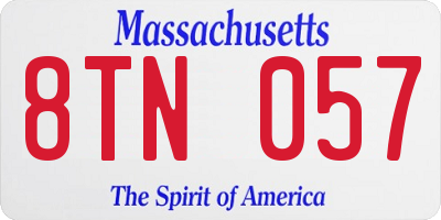 MA license plate 8TN057