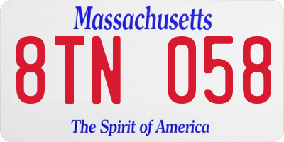 MA license plate 8TN058