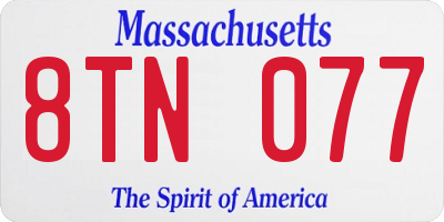 MA license plate 8TN077
