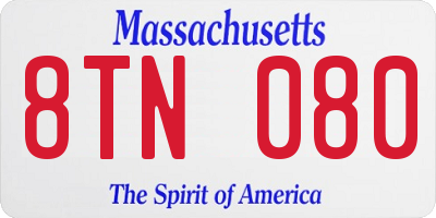 MA license plate 8TN080