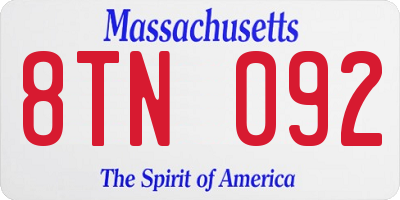 MA license plate 8TN092