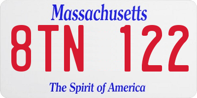 MA license plate 8TN122