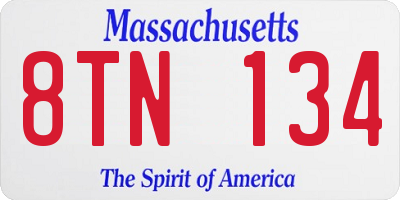 MA license plate 8TN134