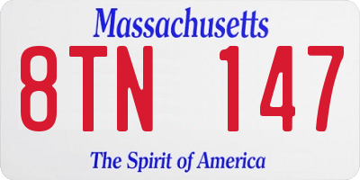 MA license plate 8TN147