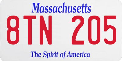 MA license plate 8TN205