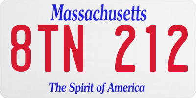 MA license plate 8TN212