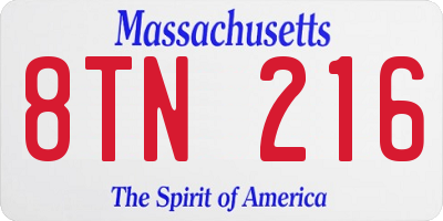 MA license plate 8TN216