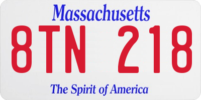 MA license plate 8TN218