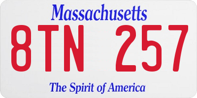 MA license plate 8TN257