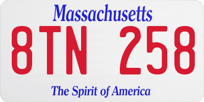 MA license plate 8TN258