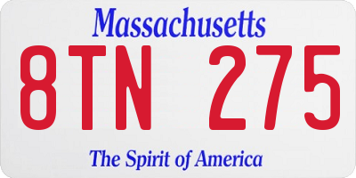 MA license plate 8TN275