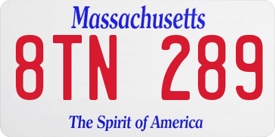 MA license plate 8TN289