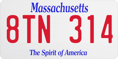MA license plate 8TN314