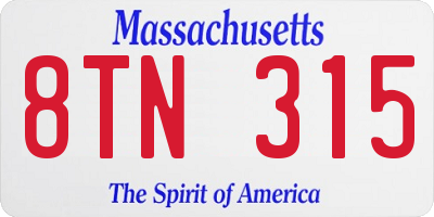 MA license plate 8TN315