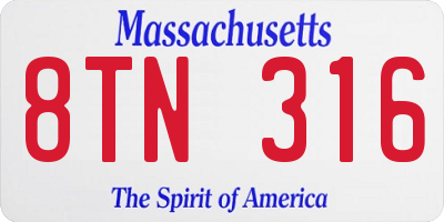MA license plate 8TN316