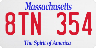 MA license plate 8TN354
