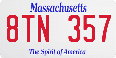 MA license plate 8TN357