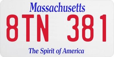 MA license plate 8TN381