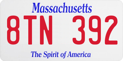 MA license plate 8TN392