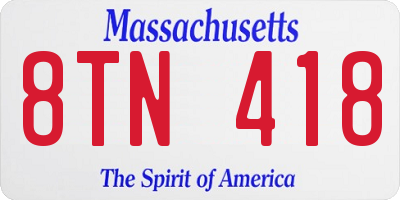 MA license plate 8TN418
