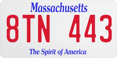 MA license plate 8TN443