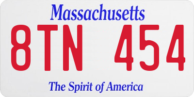 MA license plate 8TN454