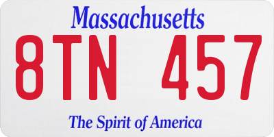 MA license plate 8TN457