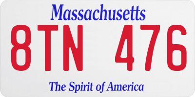 MA license plate 8TN476