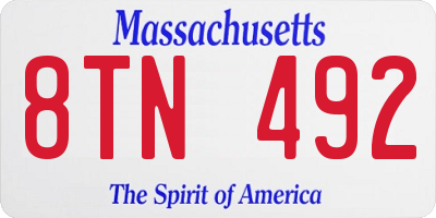 MA license plate 8TN492