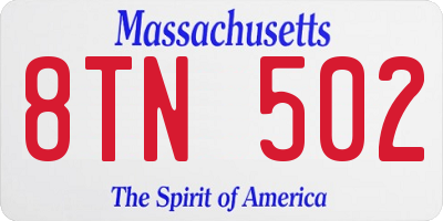 MA license plate 8TN502