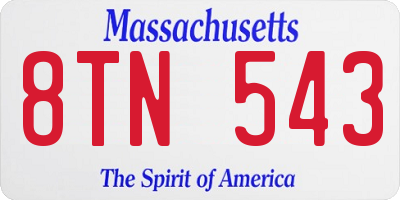 MA license plate 8TN543