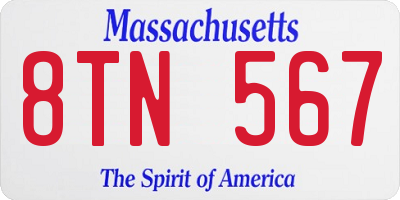 MA license plate 8TN567