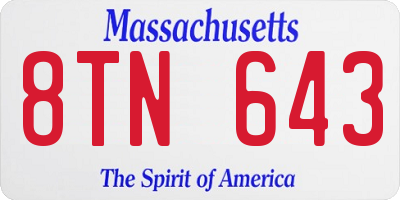 MA license plate 8TN643