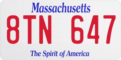 MA license plate 8TN647