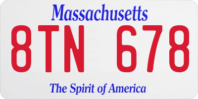 MA license plate 8TN678