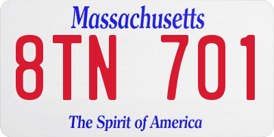MA license plate 8TN701