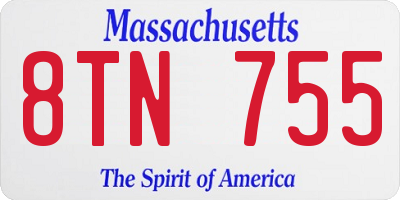 MA license plate 8TN755