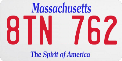 MA license plate 8TN762