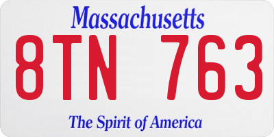 MA license plate 8TN763