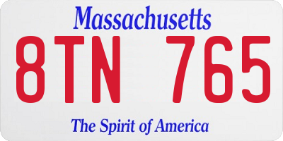 MA license plate 8TN765