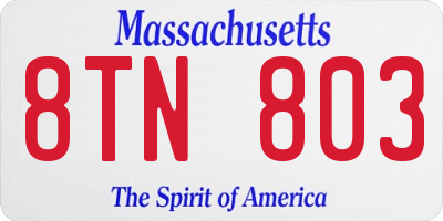 MA license plate 8TN803