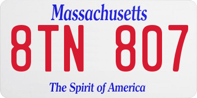 MA license plate 8TN807