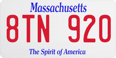 MA license plate 8TN920