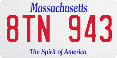 MA license plate 8TN943