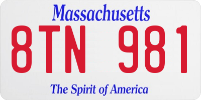 MA license plate 8TN981
